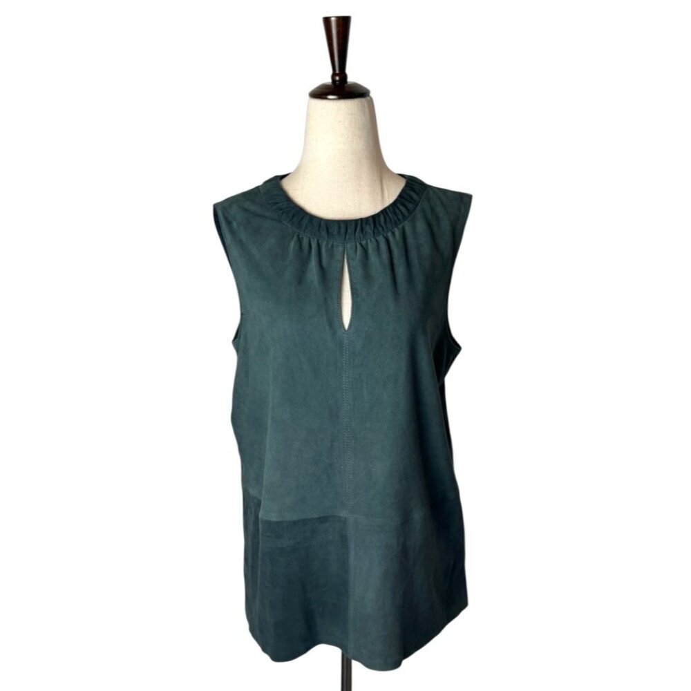 W By Worth Shirt Women 8 Green Crew Neck Leather Tunic Top Moto Luxury Retro